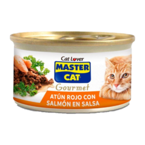 Lata Master Cat Gourmet Atún Rojo con Salmón en Salsa 85gr x48uni